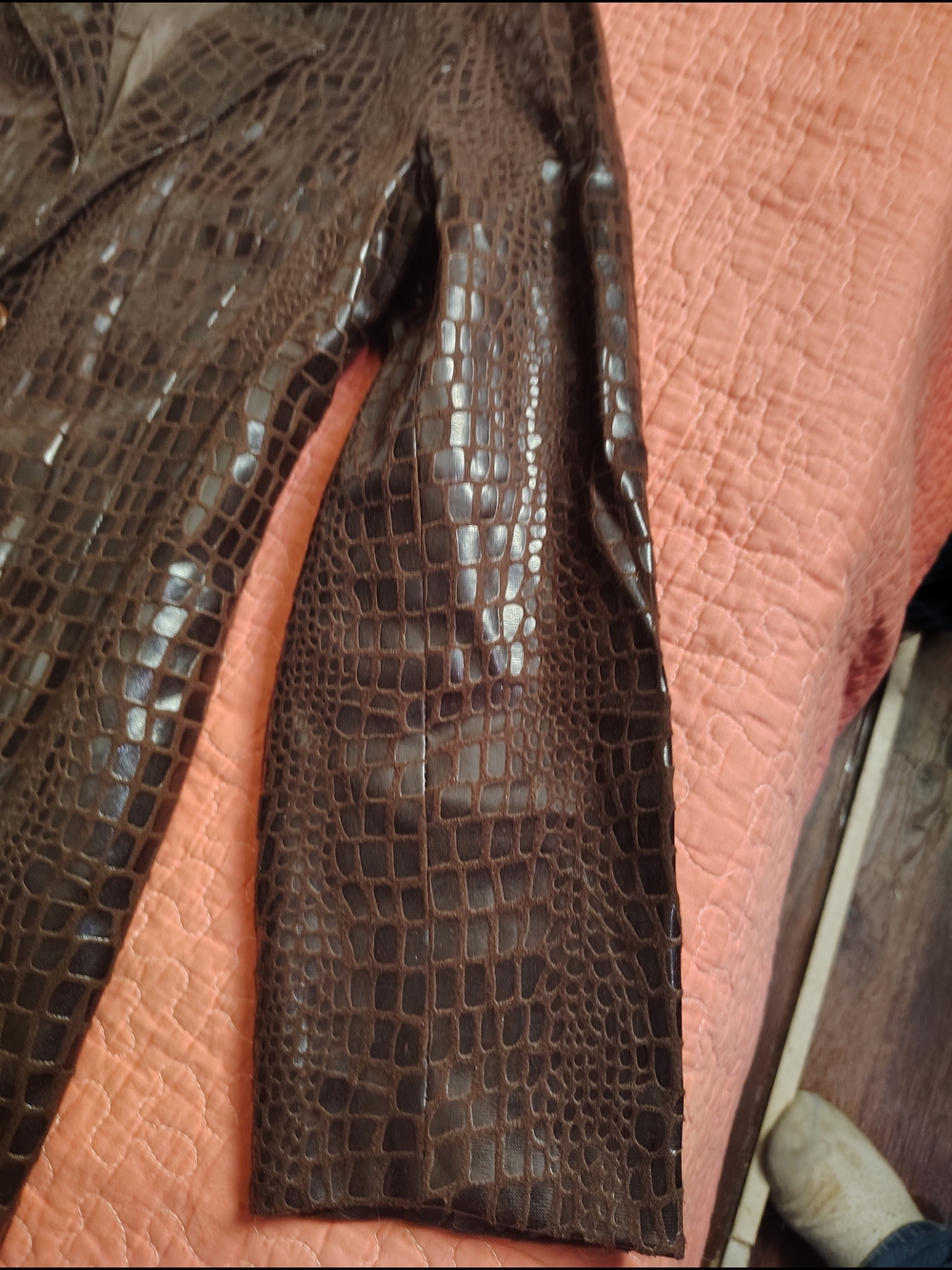 Selene Sport Brown Croc-Embossed Faux Leather Jacket - Picture 3 of 11